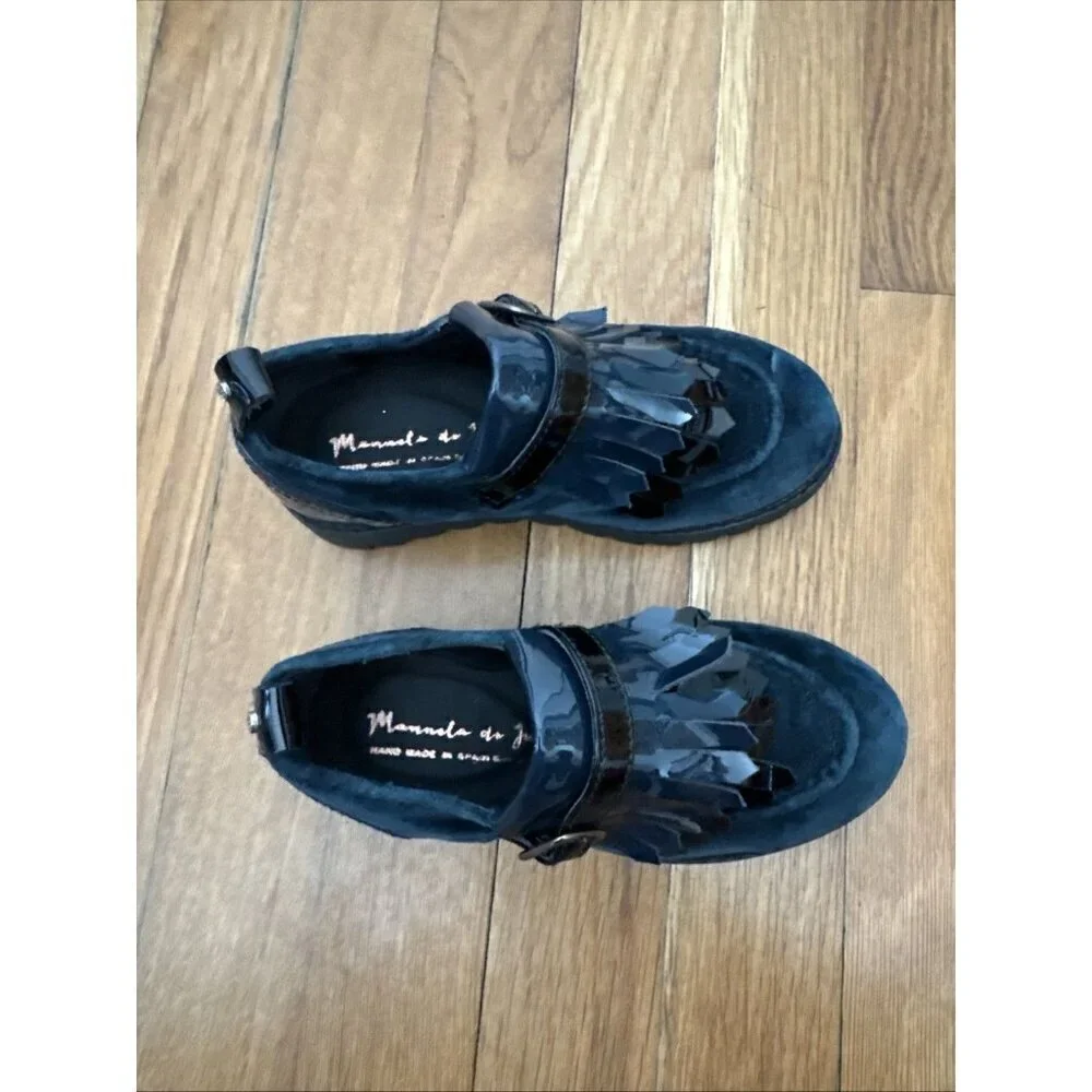 Designer Manuela DE Juan Blue Velvet/Patent Leather Shoes 27 Spain